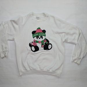 Vintage Panda Bear Sweatshirt Winter XL White